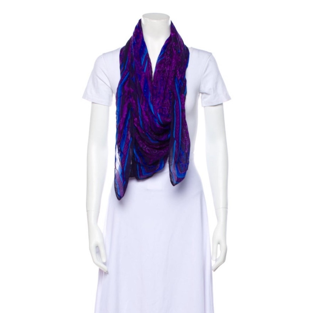 Versace Purple & Blue Paisley Print Scarf - Picture 3 of 4